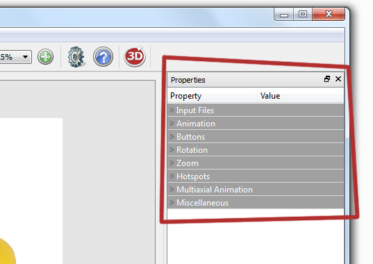 Screenshot feuerball3D Properties